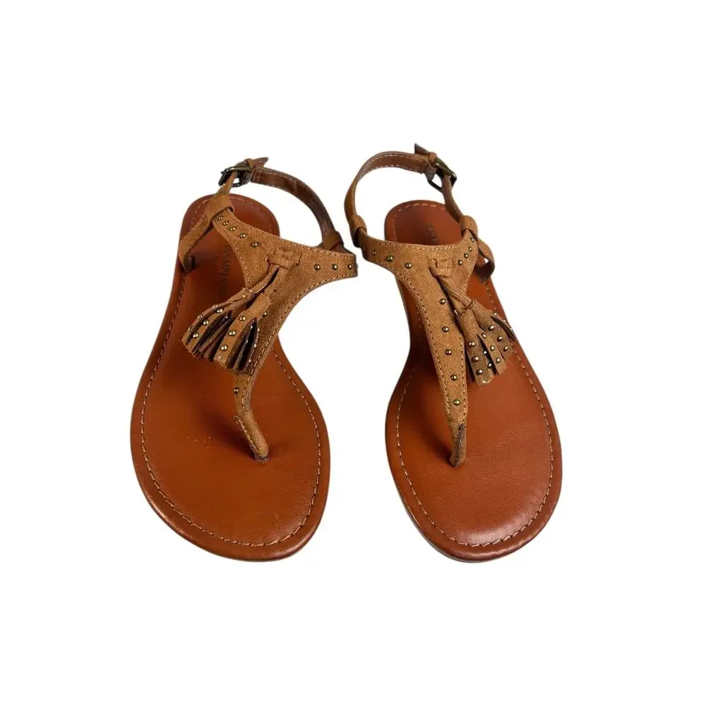 Christian Siriano Payless Brown Studded T Strap Thong Sandals 5.5 Boho